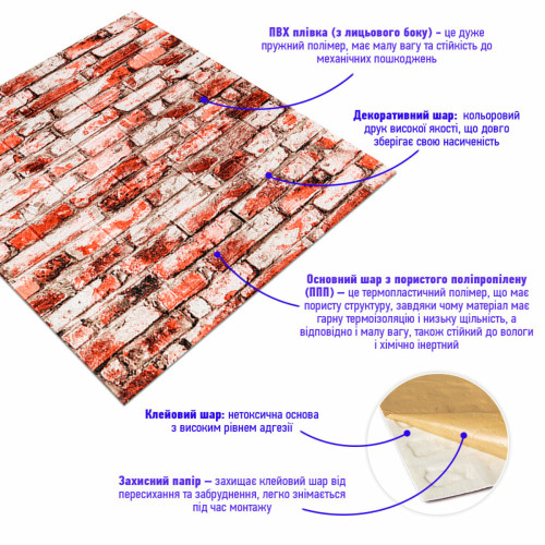 Декоративная 3D панель 700х770х4мм Красно-белый кирпич (341) SW-00000533