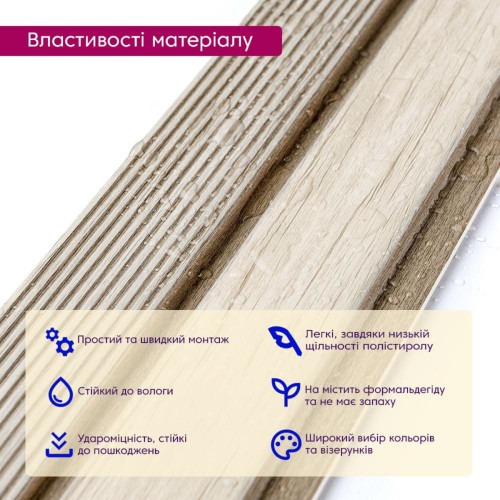 Рейка декоративная PS 2900х118х12мм Светлое дерево SW-00001750