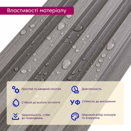 Рейка декоративная WPC стеновая 3000х165х23мм Стальная серая SW-00001528